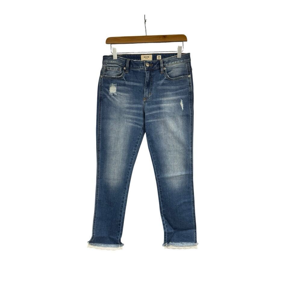 Miss Me Cropped Straight Leg Jeans Medium Wash Lace Trim Country Womens 29